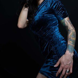 Divided dark blue velvet dress